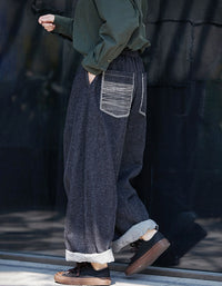 Relaxed fit denim pants women casual style with elastic waist