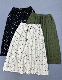 Comfortable Chic Polka Dot Cotton Linen Maxi Skirt