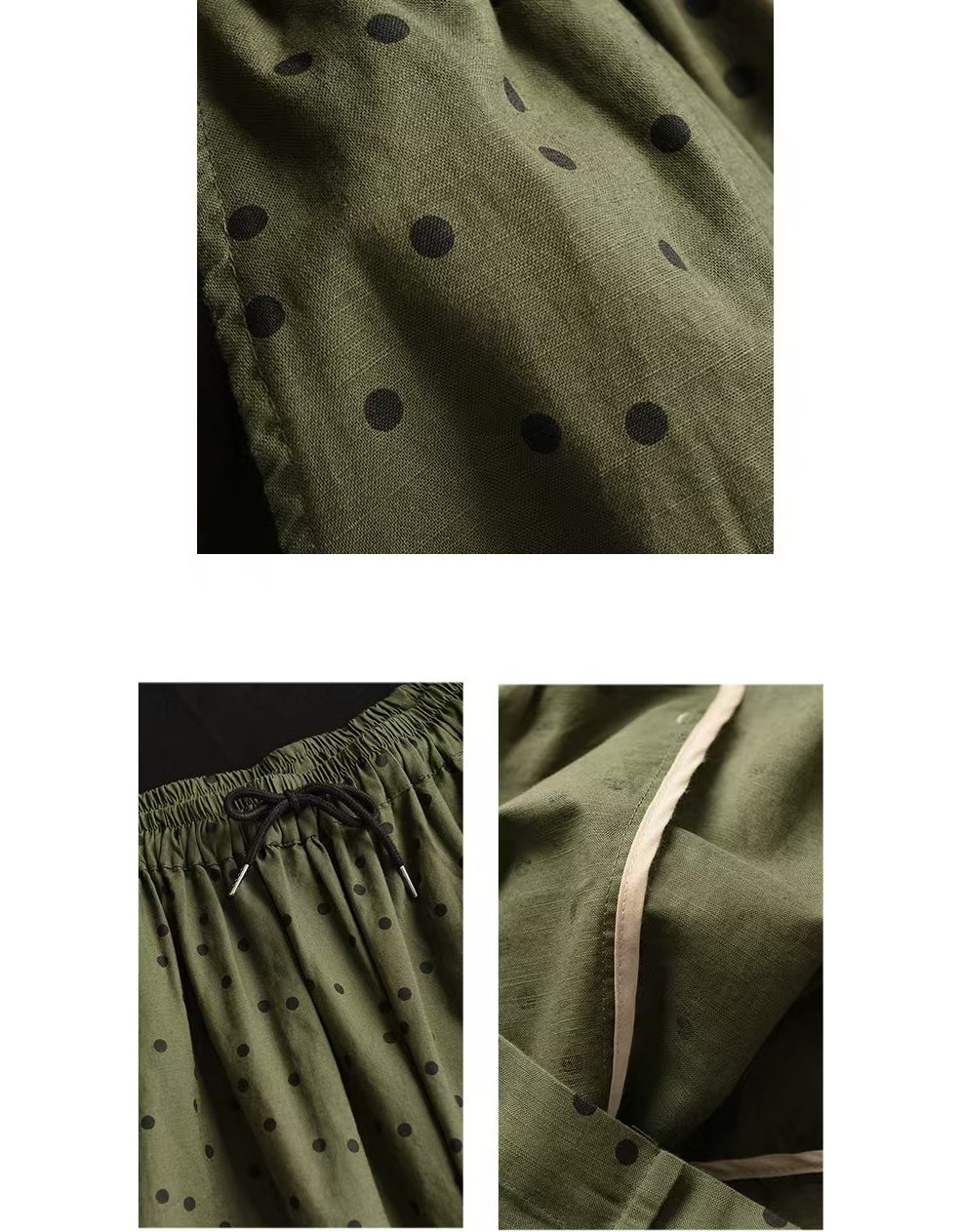 Comfortable Chic Polka Dot Cotton Linen Maxi Skirt