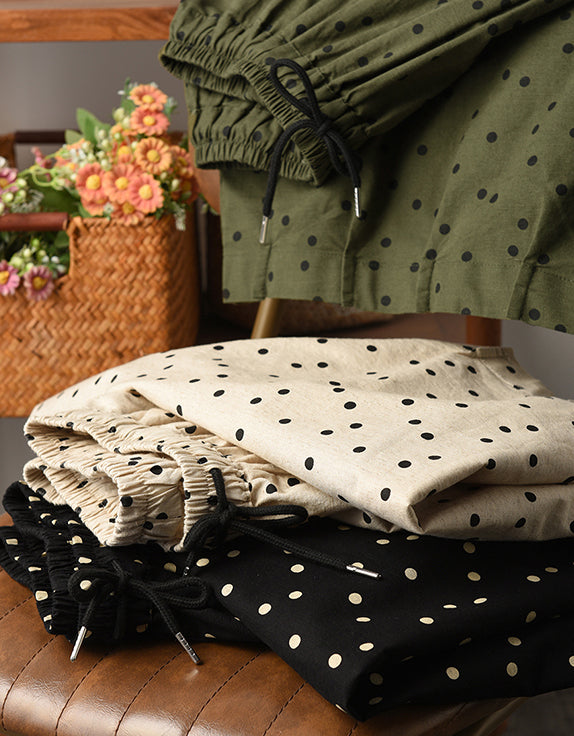 Comfortable Chic Polka Dot Cotton Linen Maxi Skirt