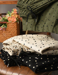 Comfortable Chic Polka Dot Cotton Linen Maxi Skirt