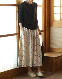 Comfortable Chic Polka Dot Cotton Linen Maxi Skirt