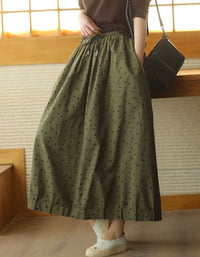 Comfortable Chic Polka Dot Cotton Linen Maxi Skirt