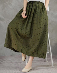 Comfortable Chic Polka Dot Cotton Linen Maxi Skirt