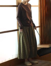 Comfortable Chic Polka Dot Cotton Linen Maxi Skirt