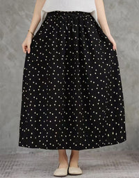 Comfortable Chic Polka Dot Cotton Linen Maxi Skirt