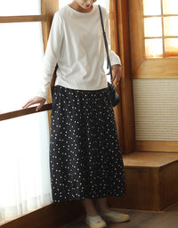 Comfortable Chic Polka Dot Cotton Linen Maxi Skirt