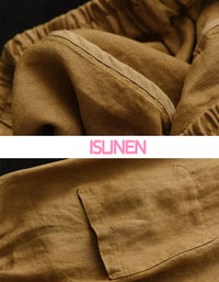 Comfortable Crochet Patch Casual Linen Trousers - Islinen
