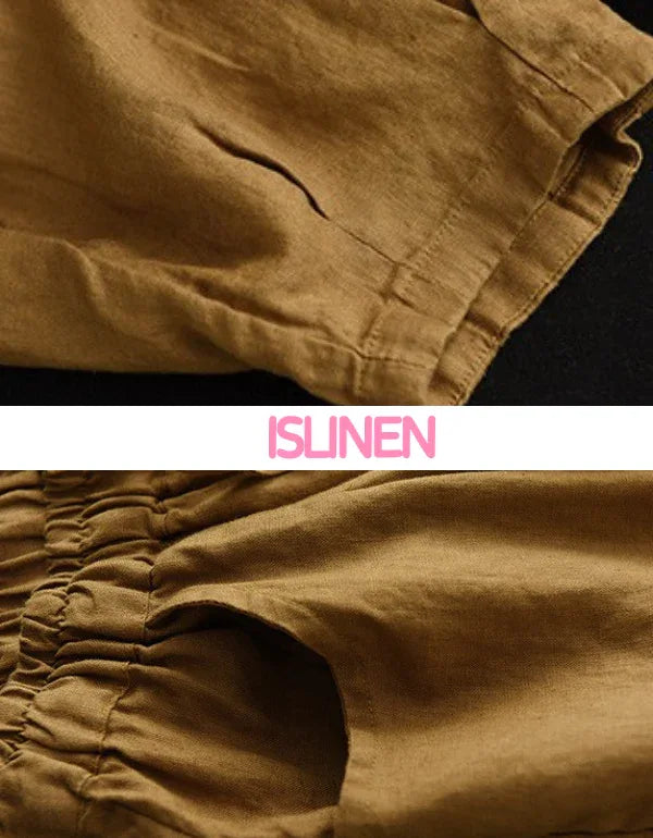 Comfortable Crochet Patch Casual Linen Trousers - Islinen