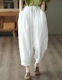 Comfortable Crochet Patch Casual Linen Trousers - Islinen