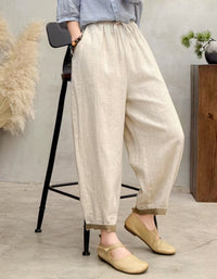 Comfortable Effortless Style Natural Linen Wide-Leg Pants
