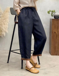 Comfortable Effortless Style Natural Linen Wide-Leg Pants