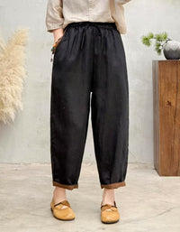 Comfortable Effortless Style Natural Linen Wide-Leg Pants
