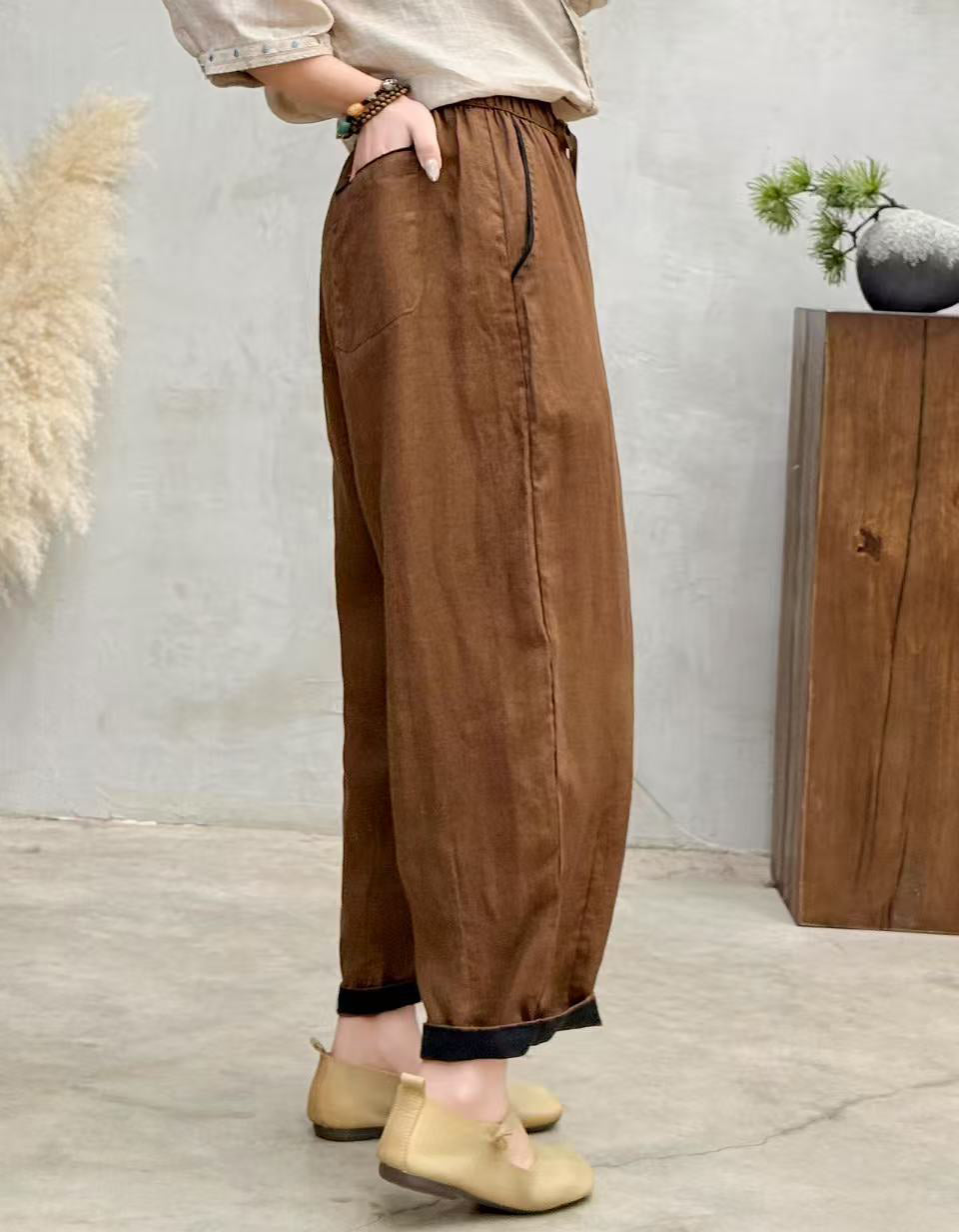 Comfortable Effortless Style Natural Linen Wide-Leg Pants