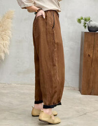 Comfortable Effortless Style Natural Linen Wide-Leg Pants