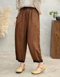 Comfortable Effortless Style Natural Linen Wide-Leg Pants