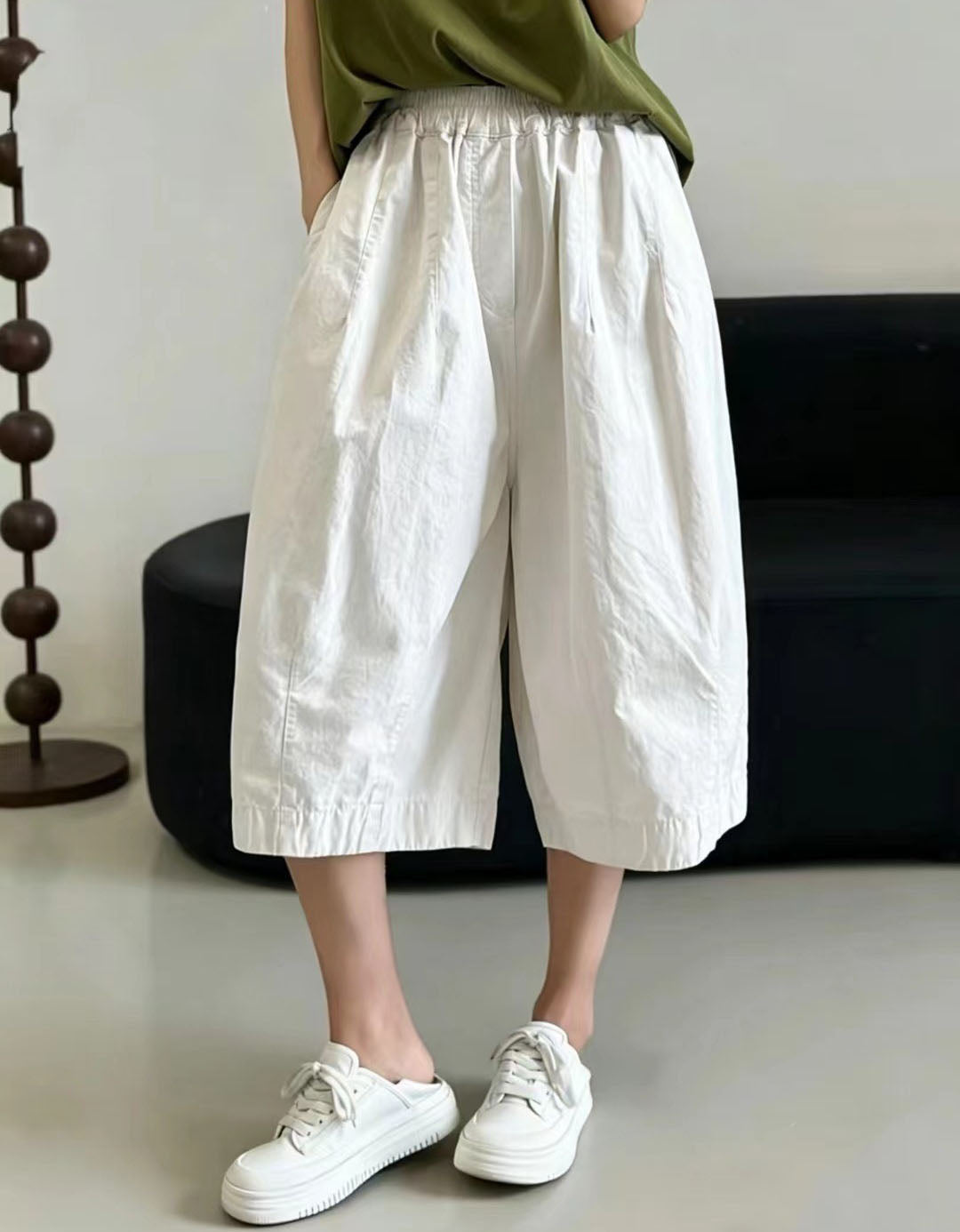 Loose Fit Cotton Cropped Pants for Women Casual