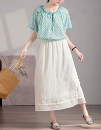 Comfortable Elegant Polka Dot Tie Neck Linen Summer Blouse