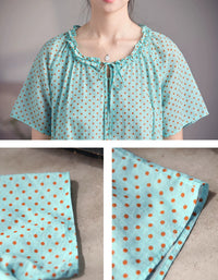 Comfortable Elegant Polka Dot Tie Neck Linen Summer Blouse
