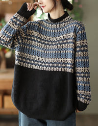 Women's Comfortable Fair Isle Turtleneck Knit Sweater