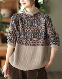 Women's Comfortable Fair Isle Turtleneck Knit Sweater