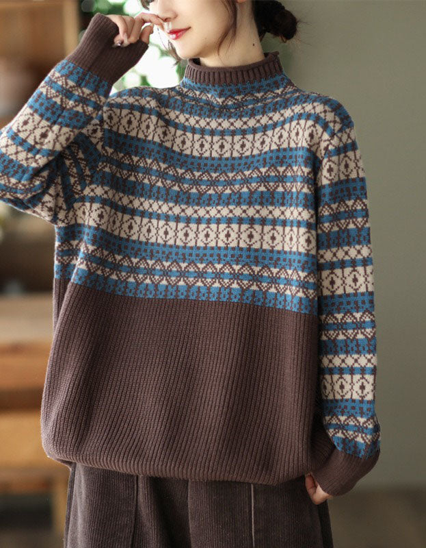 Women's Comfortable Fair Isle Turtleneck Knit Sweater