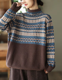 Women's Comfortable Fair Isle Turtleneck Knit Sweater