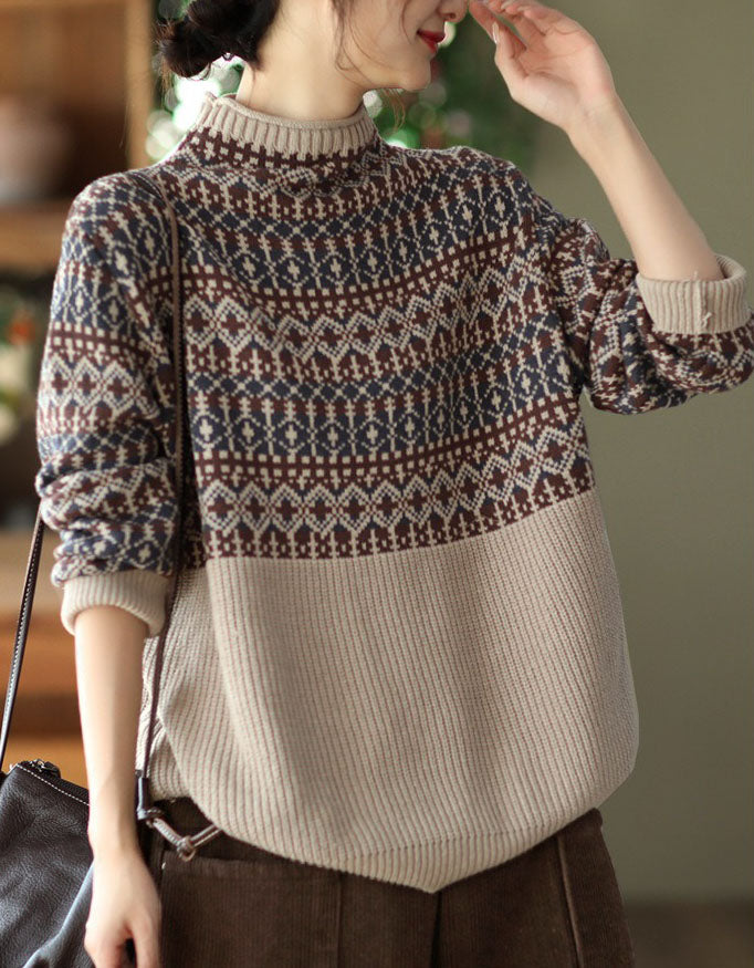 Women's Comfortable Fair Isle Turtleneck Knit Sweater