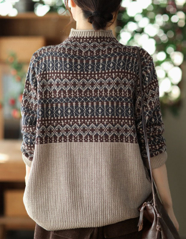 Women's Comfortable Fair Isle Turtleneck Knit Sweater