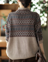Women's Comfortable Fair Isle Turtleneck Knit Sweater