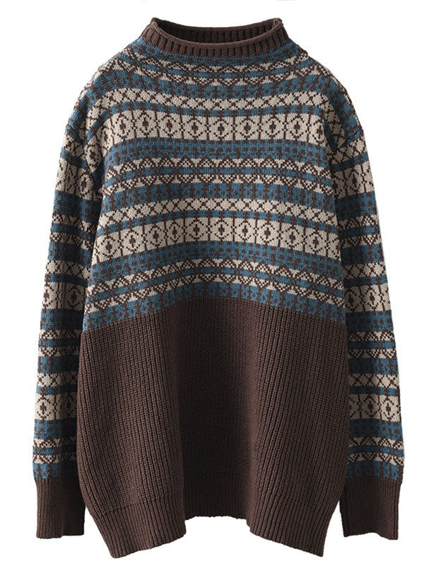 Women's Comfortable Fair Isle Turtleneck Knit Sweater