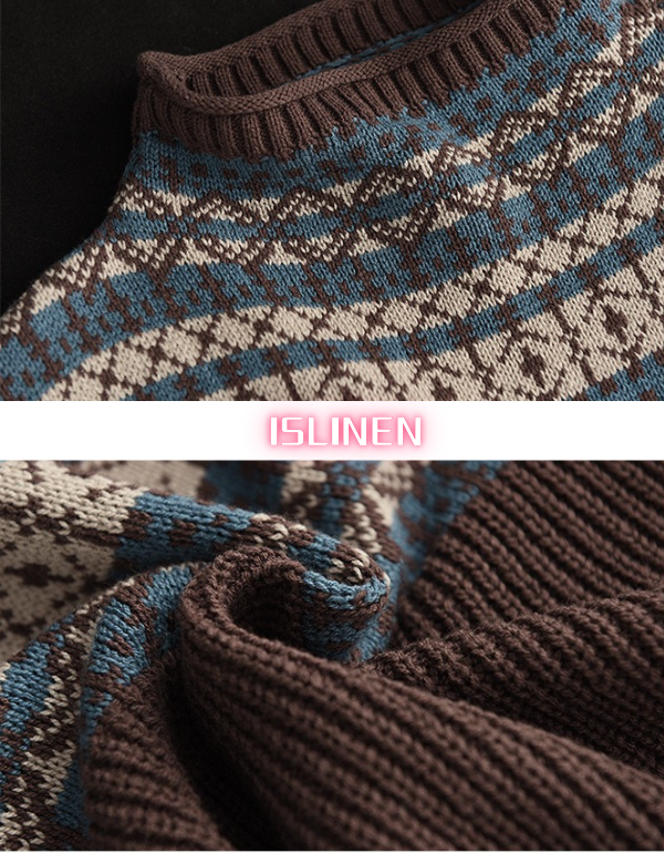 Women's Comfortable Fair Isle Turtleneck Knit Sweater