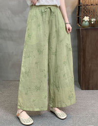 Women Loose Green Linen Wide Leg Pants Casual Fit