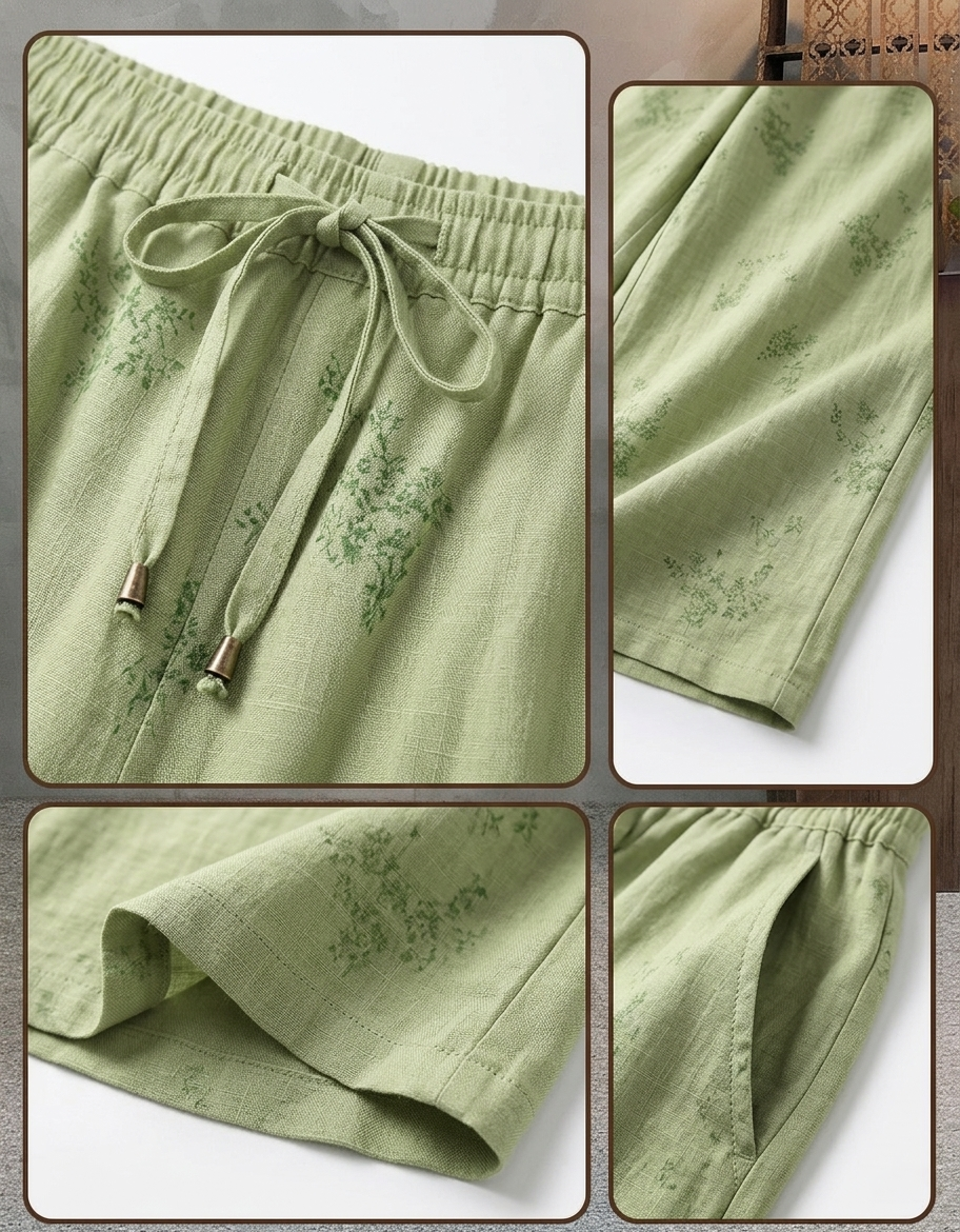 Details of Women Boho Linen Wide Leg Pants Elastic Waist