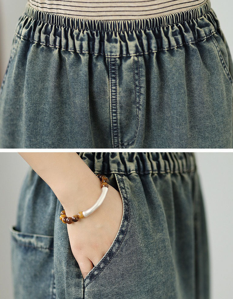 Comfortable Denim Culottes with Vibrant Floral Embroidery