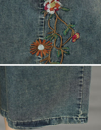 Boho Floral Embroidered Denim Culottes for Casual Look