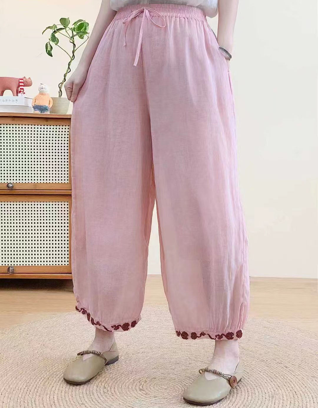 Women’s Loose Cotton Linen Lantern Pants – Vintage Wide Leg Style