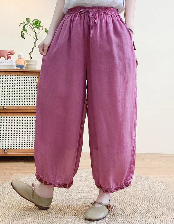 Boho Linen Balloon Pants for Women – Casual Relaxed Fit Trousers