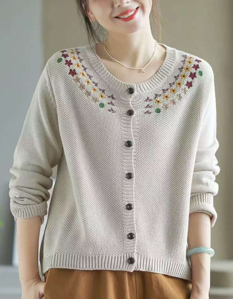 Women's Comfortable Floral Embroidery Cardigan Sweater