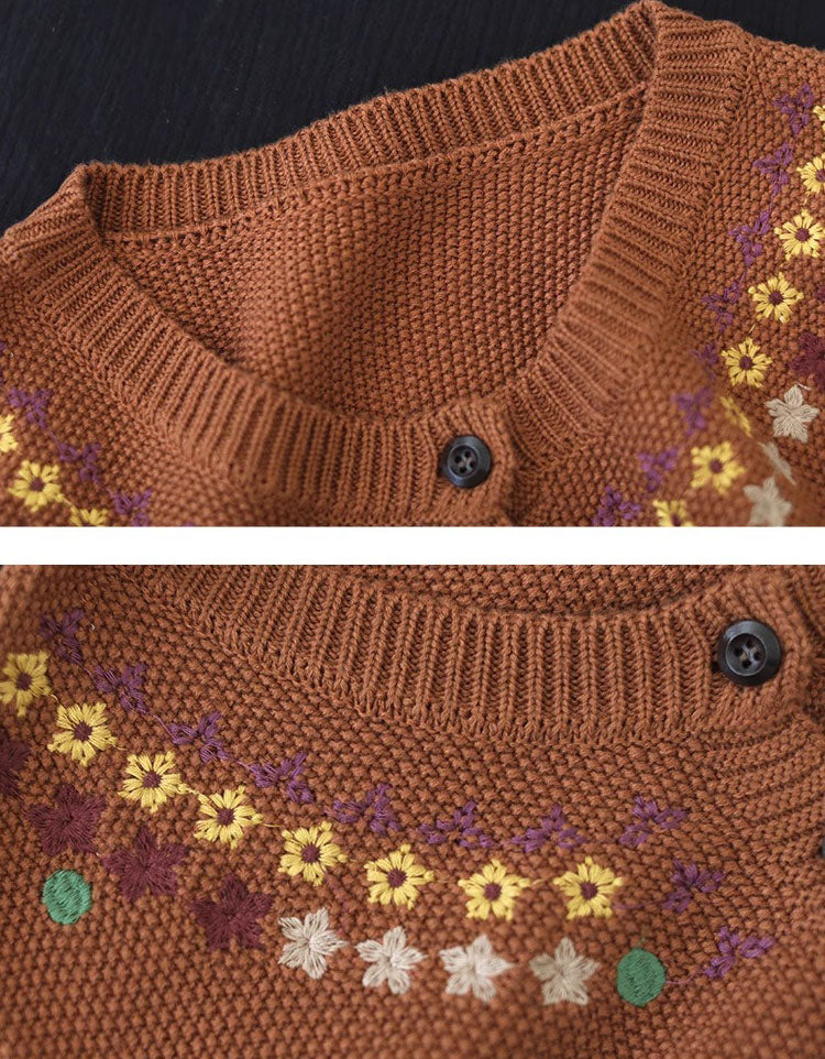 Women's Comfortable Floral Embroidery Cardigan Sweater