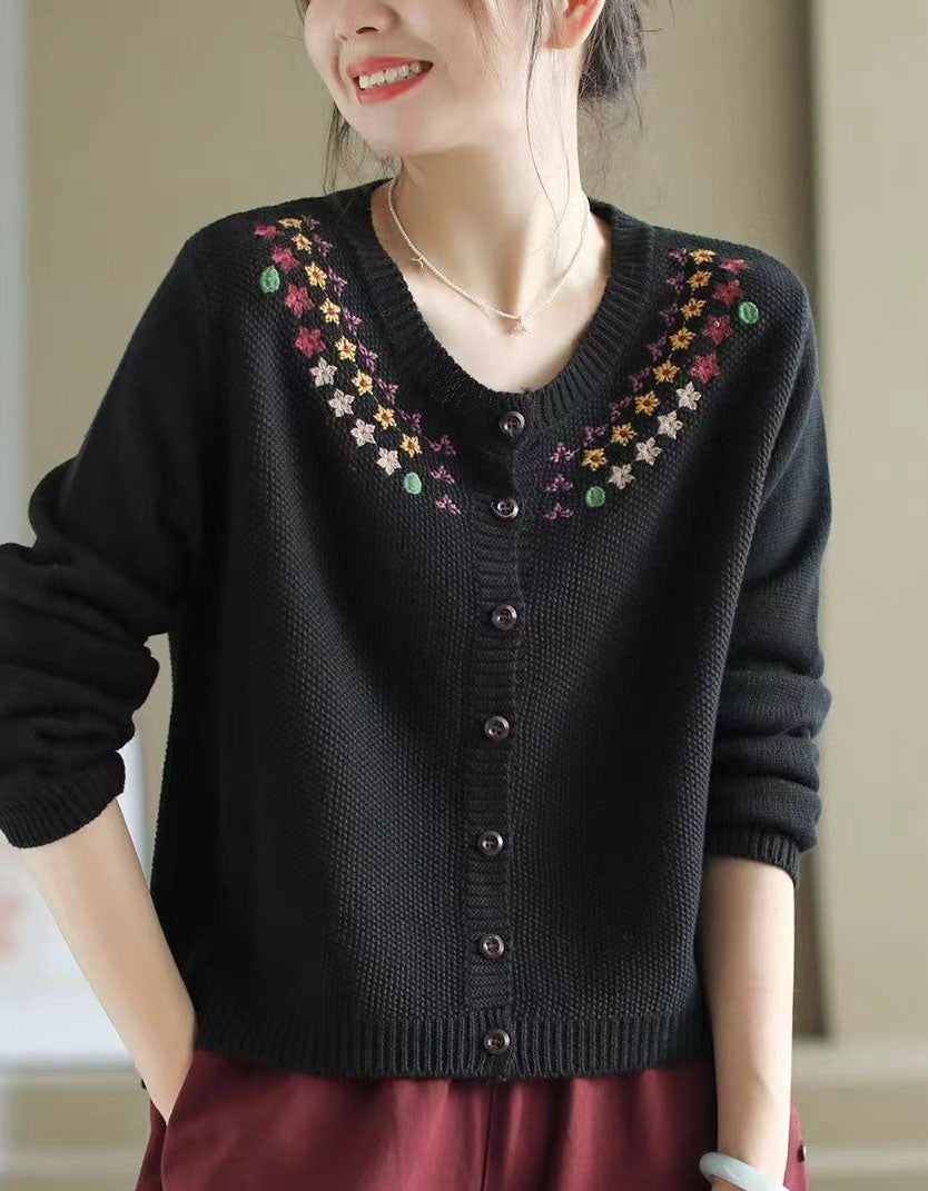 Women's Comfortable Floral Embroidery Cardigan Sweater