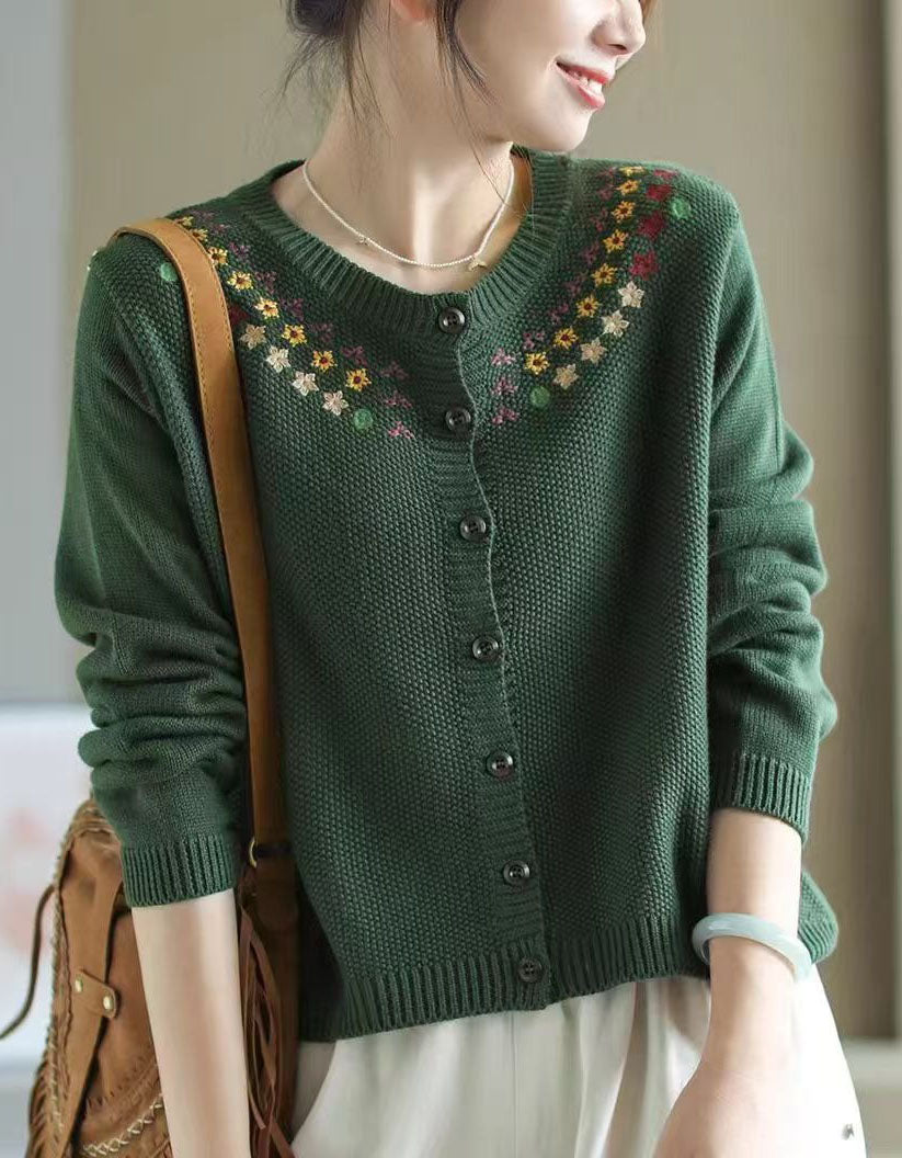 Women's Comfortable Floral Embroidery Cardigan Sweater