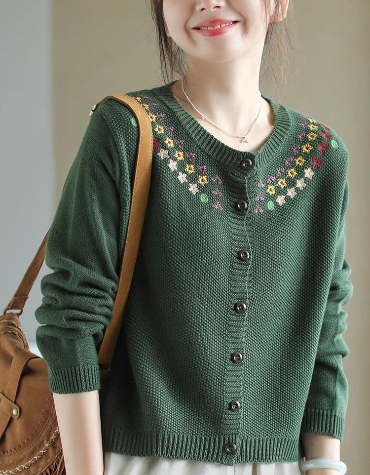 Women's Comfortable Floral Embroidery Cardigan Sweater