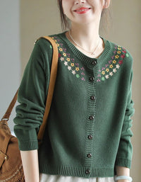 Women's Comfortable Floral Embroidery Cardigan Sweater