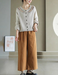 Women's Comfortable Floral Embroidery Cardigan Sweater