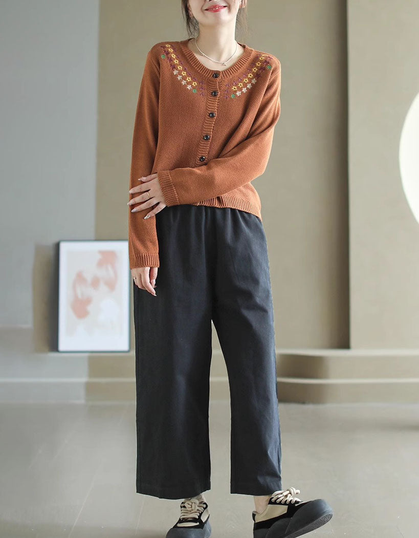 Women's Comfortable Floral Embroidery Cardigan Sweater