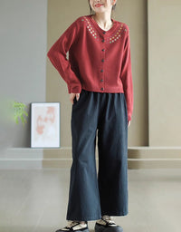 Women's Comfortable Floral Embroidery Cardigan Sweater