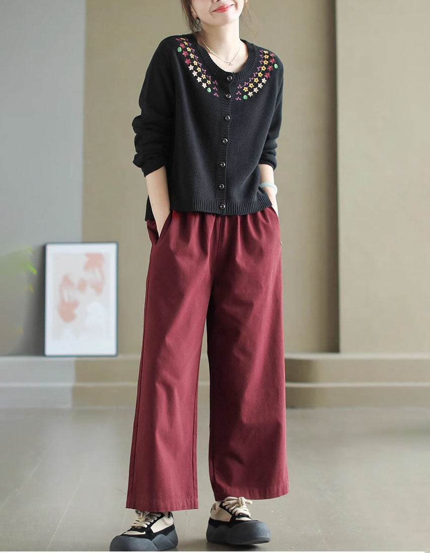 Women's Comfortable Floral Embroidery Cardigan Sweater