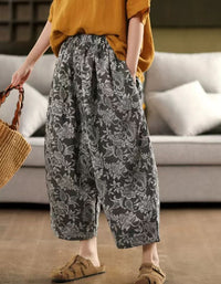 Comfortable Floral Embroidery Linen Pants