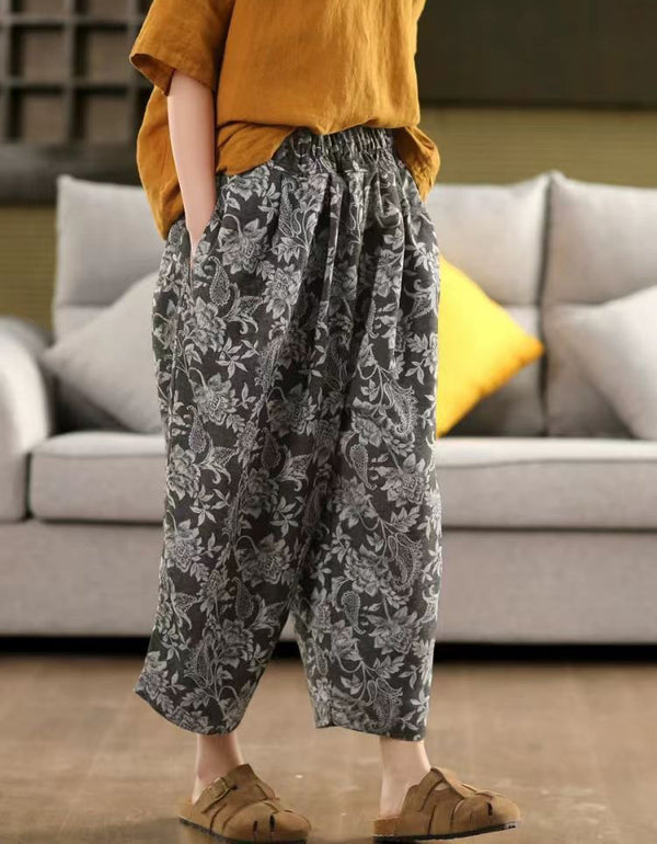 Comfortable Floral Embroidery Linen Pants
